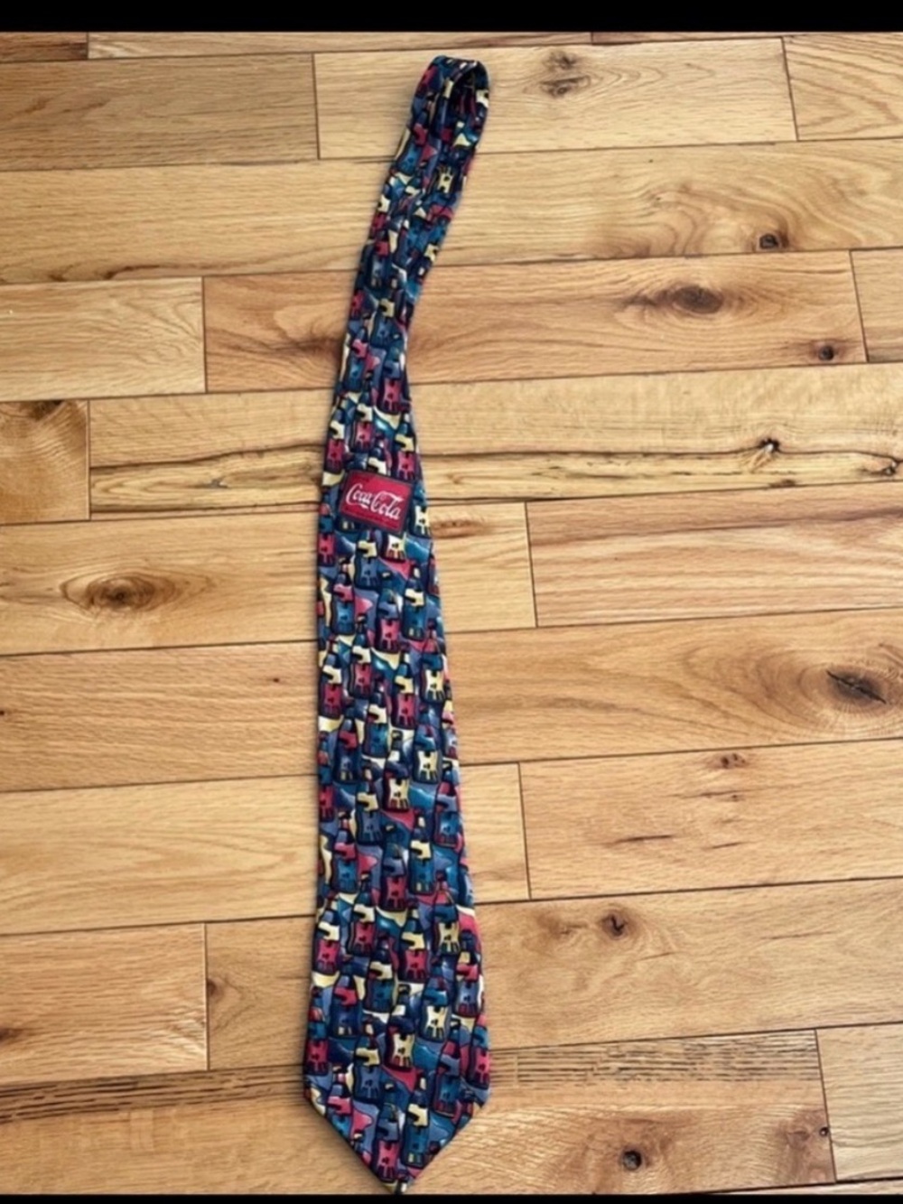 1993 Coca-Cola Blue Tie with Multicolor Bottle Motif